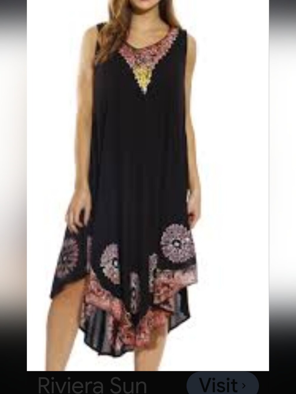 Sleeveless Black Asymmetrical Dress with Pink & Cream Medallion Print
